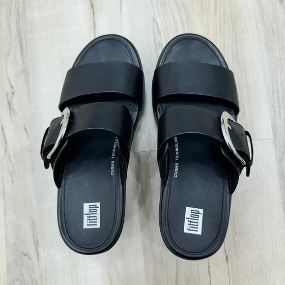 FitFlop Pilar Leather Slide Platforms great condition US Sz 7 big buckle black - Picture 4 of 6